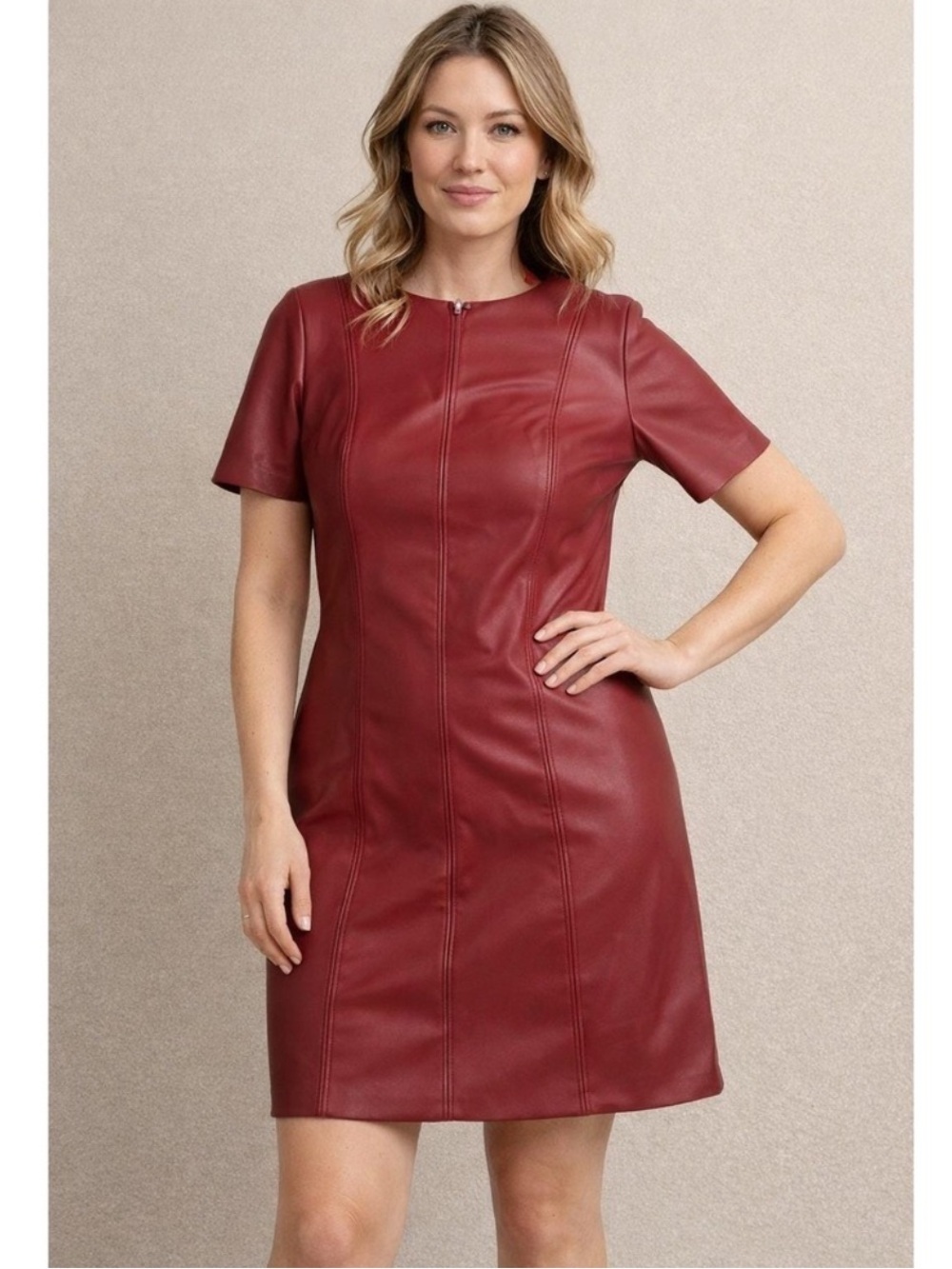 MSK Faux Leather Shift Dress Burgundy Red Large